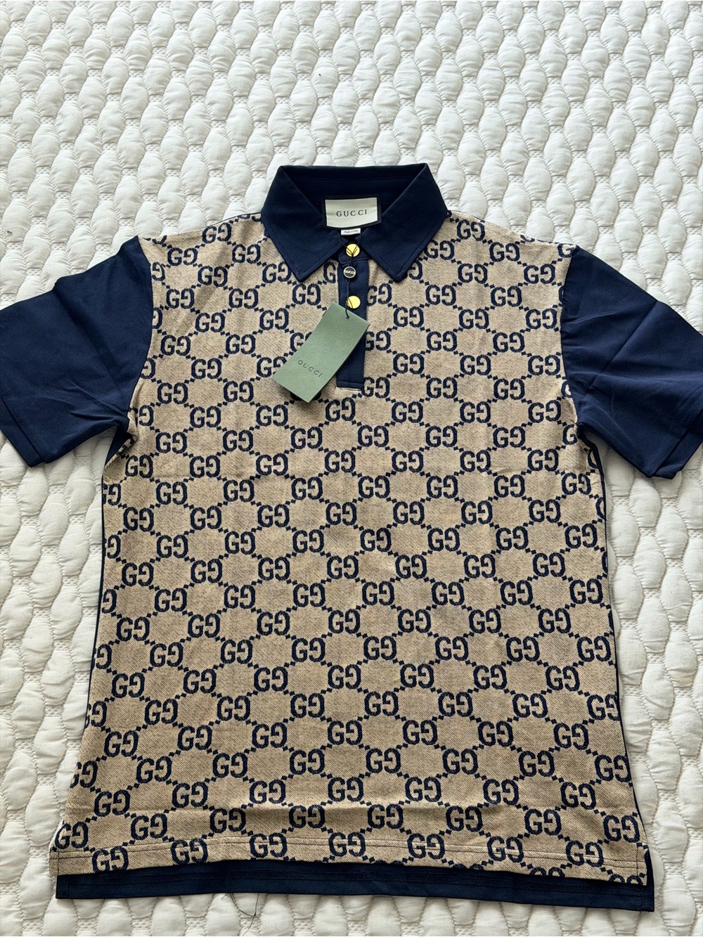 Gucci Beige & Navy GG-Tapestry Polo Shirt
